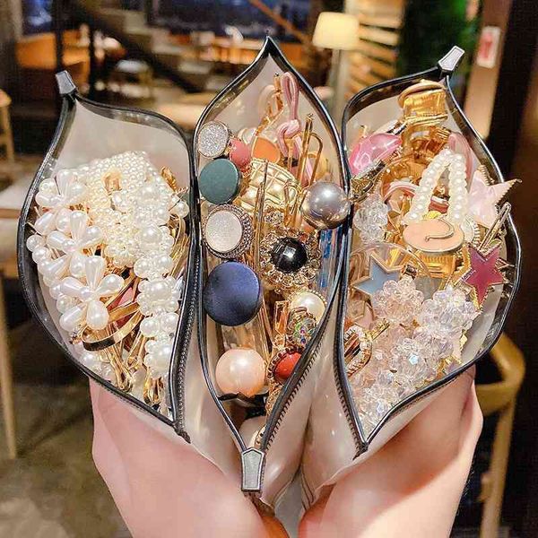 

bangs south korea ins pearl hairpin sen department super fairy temperament girl side clip hair accessories, Black;brown