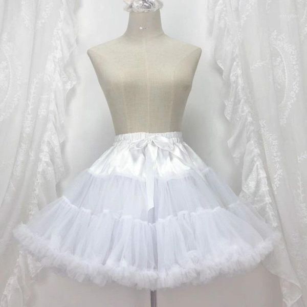 

skirts japanese lolita soft girls tulle skirt women cute puffy tutu petticoat elastic waist underskirt white layered ballet pettiskirts, Black