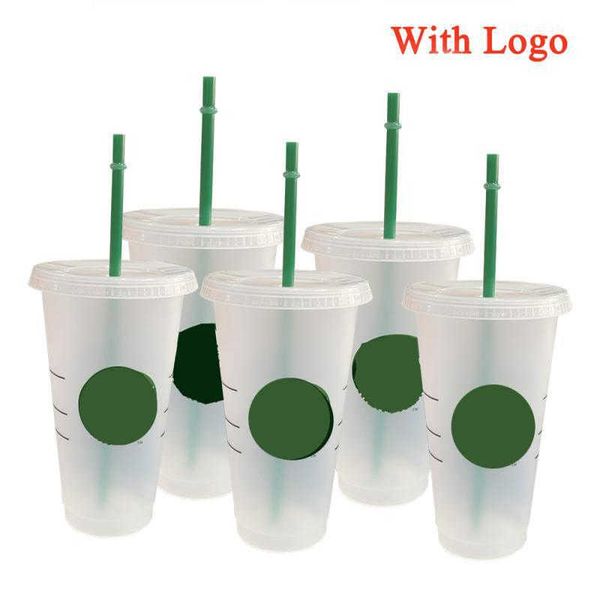 

starbucks mug 24oz/710ml plastic tumbler reusable with lid and straw w/ser