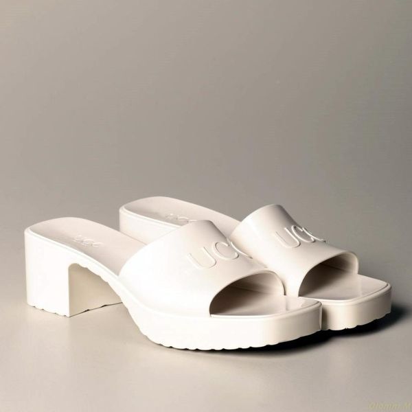 

official website 70% off outlet new women's shoes embossed rubber thick heel slippers outdoor beach designer sandals sale, Black