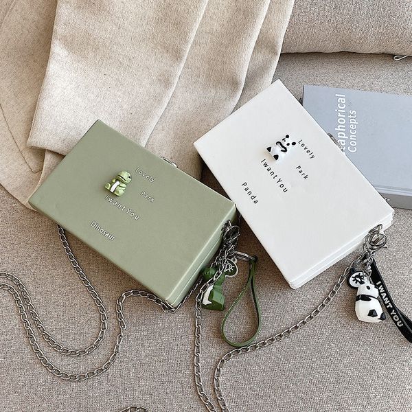 

pu leather shoulder girls small box shape handbags women chain messenger s ladies fashion lovely animal pattern bag 210226