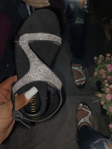 

slippers women summer flat bling casual flip flops non-slip outdoor beach slides sandals crystal shoes ladies 2021, Black