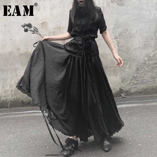 

skirts [] high elastic waist black asymmetrical split long half-body skirt women fashion tide spring autumn 2022 19a-a539