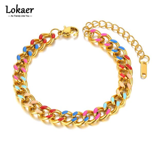 

link, chain lokaer hiphop/rock 8mm titanium stainless steel drop colorful glaze bracelets for women men hyperbole link bracelet b21136, Black