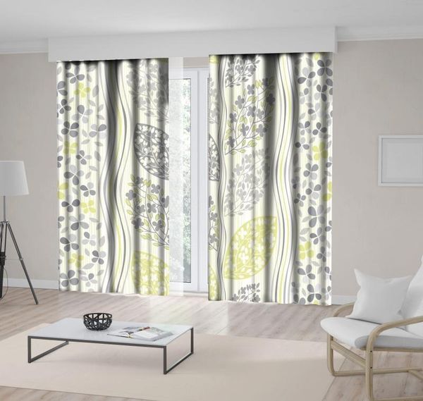 

curtain & drapes flowers leaves branches pattern vertical stripes vintage color artwork yellow gray white
