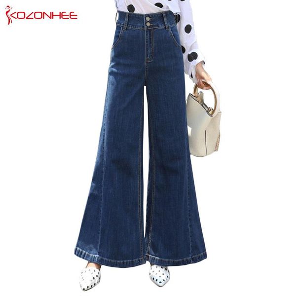 

women's jeans flare woman high waist bell-bottoms for girls trousers women large size pants kozonhee #762, Blue