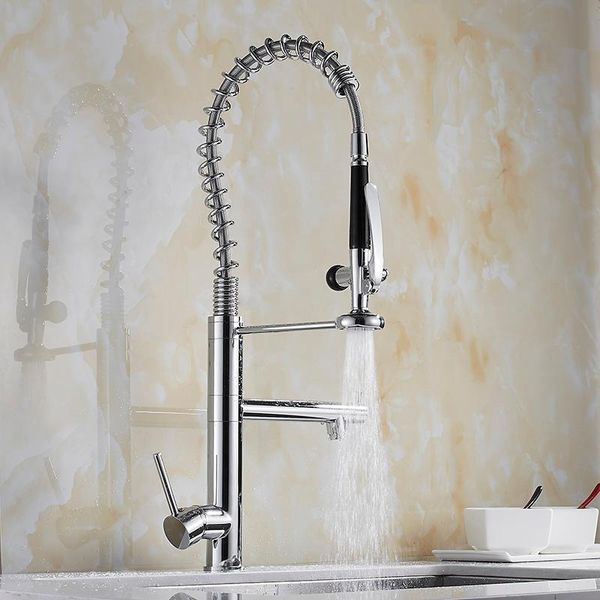 

kitchen faucets pull out faucet chrome brass down spring sink swivel spout tall vessel mixer tap torneira cozinha