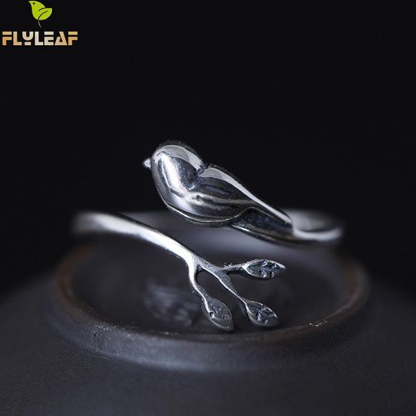 

cluster rings flyleaf 100% 925 sterling silver do the old crafts branch birdie open for women chinese style lady vintage jewelry, Golden;silver