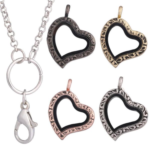 

pendant necklaces ancient heart pattern glass locet chain making handmade essential oil women party gift jewelry, Silver