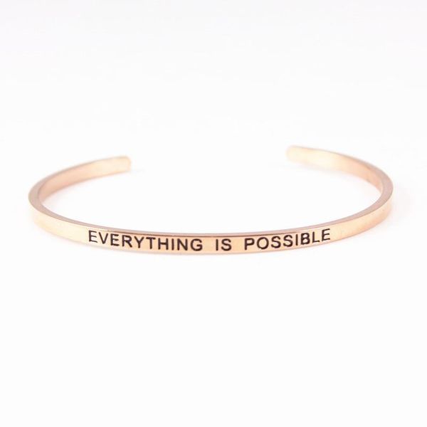 

bangle 2021 stainless steel bracelets & bangles engraved "everything is possible" positive inspirational for women, Black
