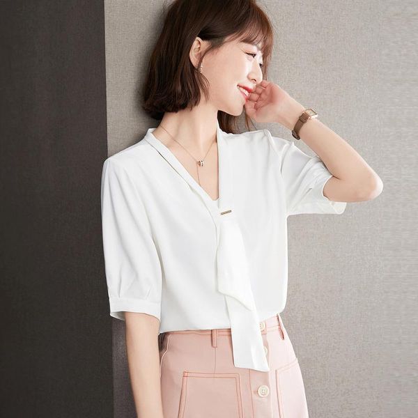 

women's blouses & shirts summer of 2021 chiffon, White