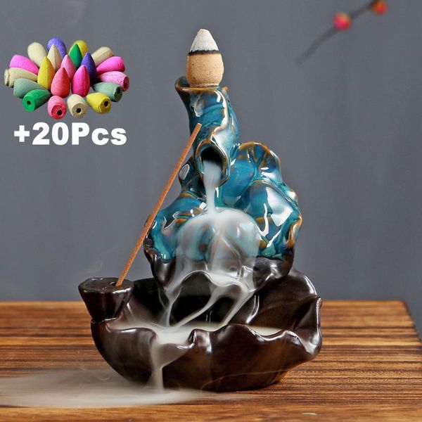 

fragrance lamps 20pcs incense cones handcrafted creative home decorations ceramic lotus monk backflow burner stick holder teapet