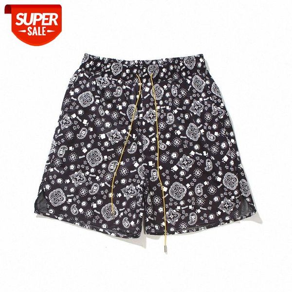 

rhude cashew flower full printed drawstring casual shorts beach five-point pants men's sports #dr9m, Black