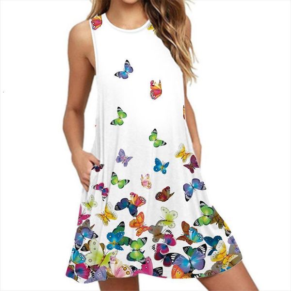 

butterfly pattern beach vacation womens dresses party 3d sundress streetwear pockets striped print female loose summer, Black;gray