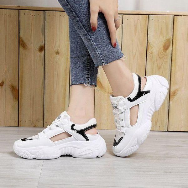

dress shoes comfortable wedges women sandals 2021 lace-up breathable mesh fish head summer casual woman sneakers, Black