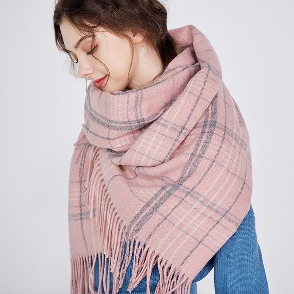 

scarves wool scarf women's winter hundred with thick warm neck cashmere long double-sided shawl head headwraps for women, Blue;gray
