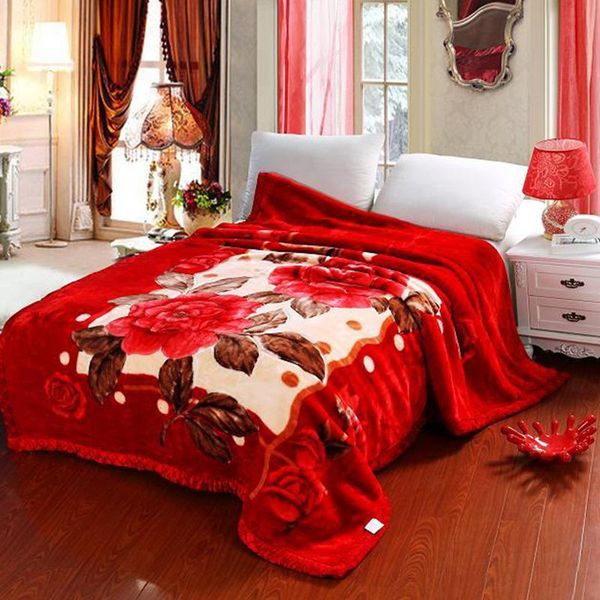 

blankets 3.3kg raschel blanket double layers floral embossed thicker 2 ply bed cover 78"x90" big promotion at a loss