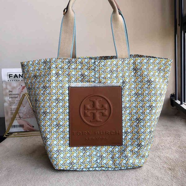 

2021 new tb handbag basket tote bag woven nylon shoulder women's 82288