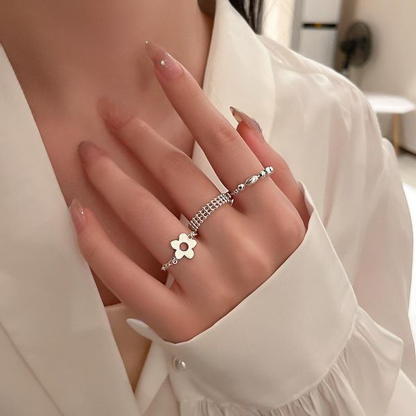 

link, chain xiaoboacc adjustable index finger ring for women korean 2021 trendy fashion large layered pull soft beads wholesale, Black