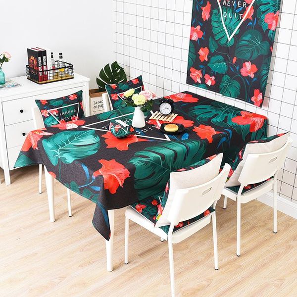 

cotton and linen round table anti- rectangular cloth dark leaf