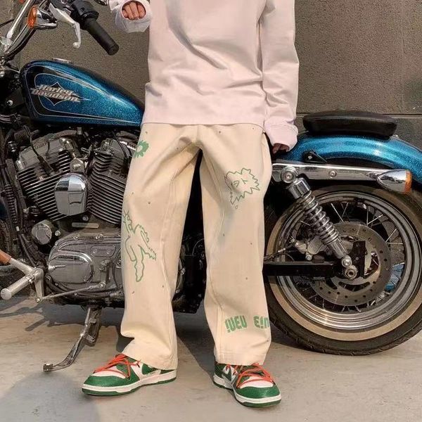 

women's pants & capris tooling wide-leg women loose straight design sense european and american street hiphop high trend casual men, Black;white