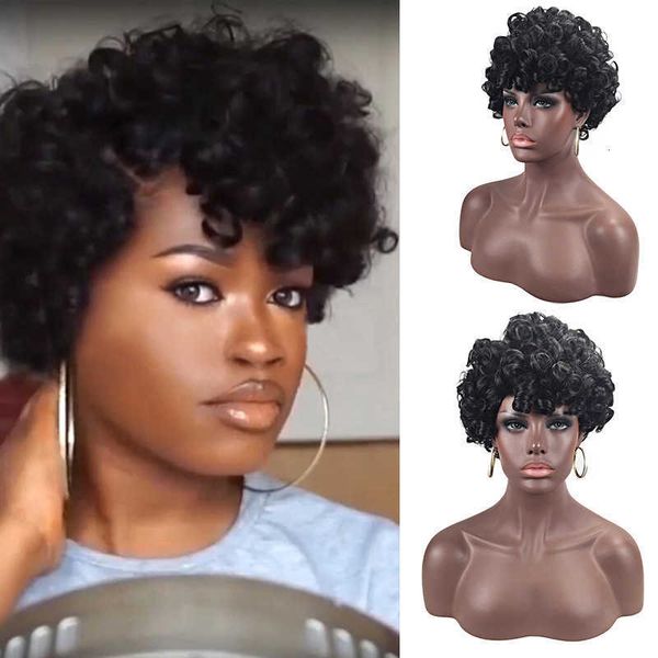 

short wig direct sal small short curl headgear, Black