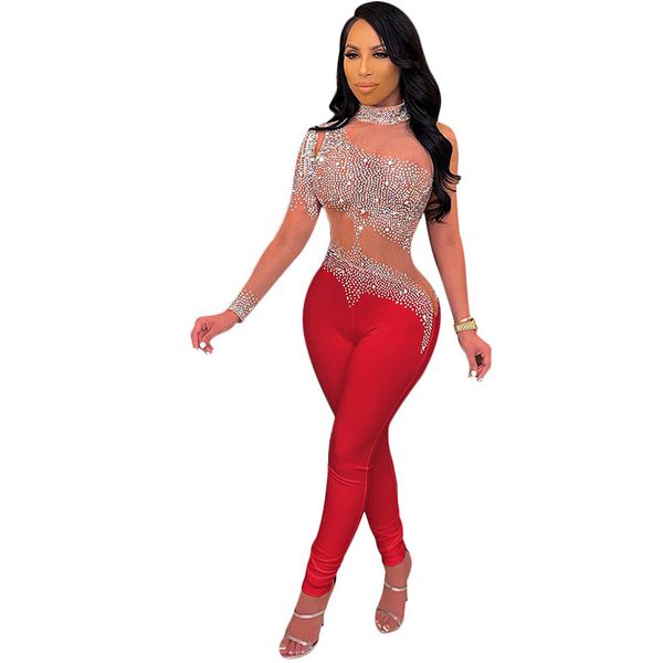 

women jumpsuits sparkly sequins lace up backless deep v neck bodycon long jumpsuit romper clubwear, Black;white