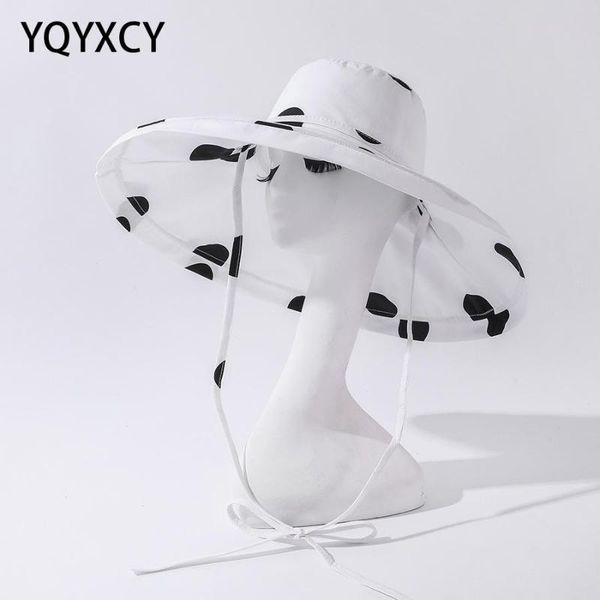 

spring summer hats for women sun protection big brim dot pattern hat female outdoor folding korean good casual wide, Blue;gray