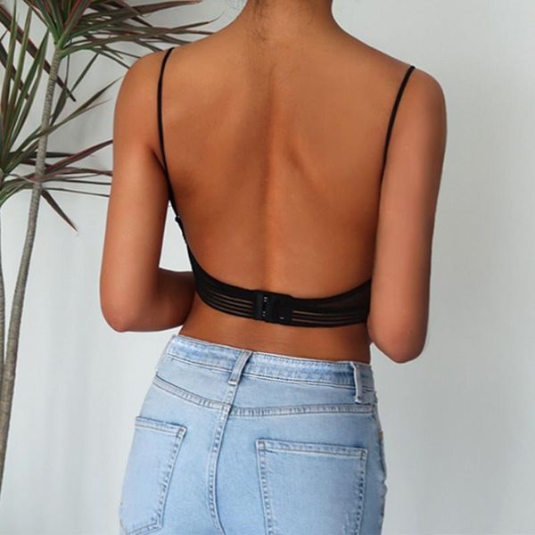 

yoga outfit women backless bras invisible bralette seamless push up lingerie wireless thin cup hollow lace underwear low back brassiere