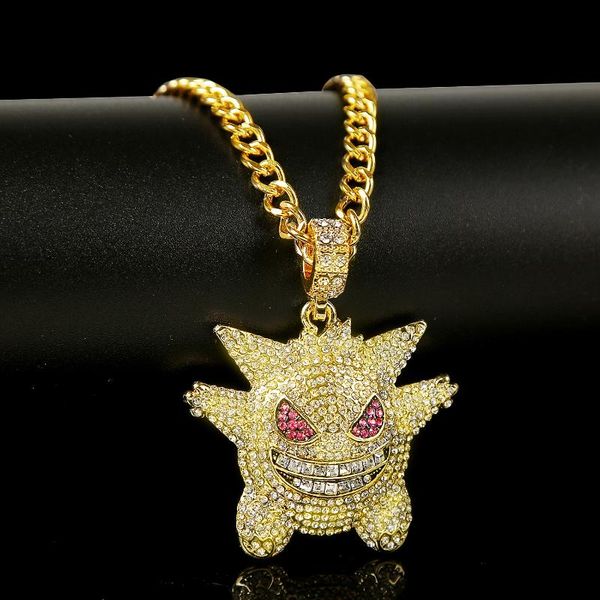 

pendant necklaces men and women crystal necklace cartoon character elf love punk hip hop full rhinestone golden party jewelry, Silver