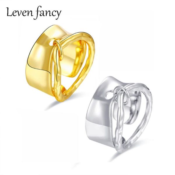 

cluster rings s925 sterling silver adjustable open design ring unique trendy jewelry circle line glossy ladies, Golden;silver