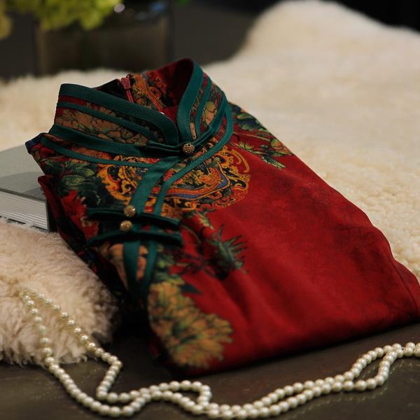 

ethnic clothing praise the xian daily to wear qipao in 2021 modified dress chinese wind restoring ancient ways is young girl, Red