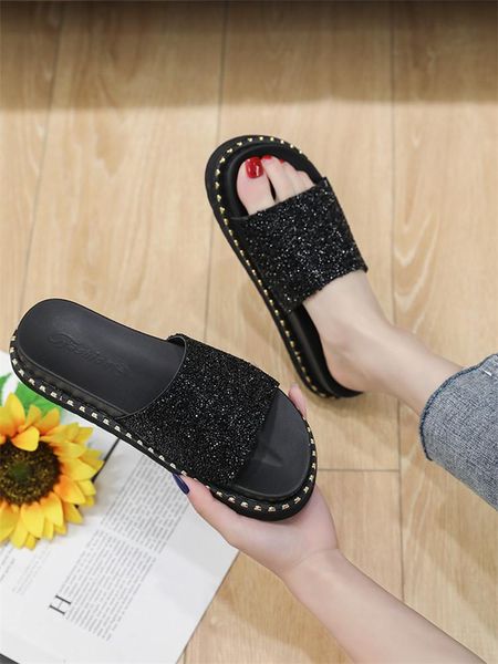 

Slippers Summer Rhinestone Fashion Wild, Black
