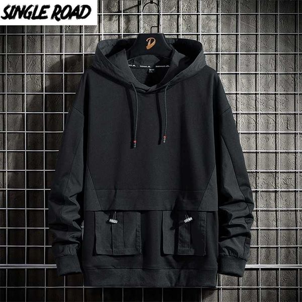 

single road mens hoodies men spring techwear hip hop sweatshirt japanese streetwear oversized black hoodie men plus size 210930