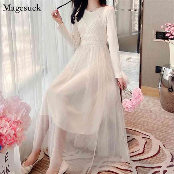 

long sleeve elegant midi dress women autumn winter bodycon lace mesh vintage party es for vestidos 12159 210512, Black;gray