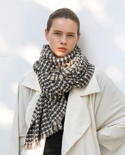 

scarves women wool plaid cashmere warm pashmina tassel scarf, Blue;gray