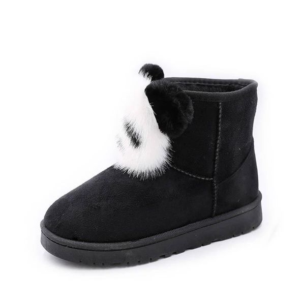 

boots snow women's short plush 2021 thick soled fur ball panda, Black