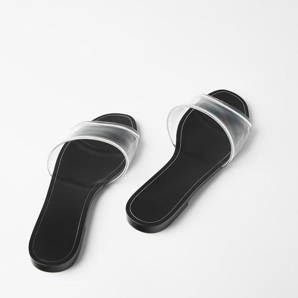 

slippers 2021 gold women's shoes transparent plastic pvc flat sandals, Black