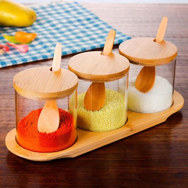 

spice bottle glass castor seasoning bottle salt shaker kitchen storage kitchen containers organizer with bamboo lip