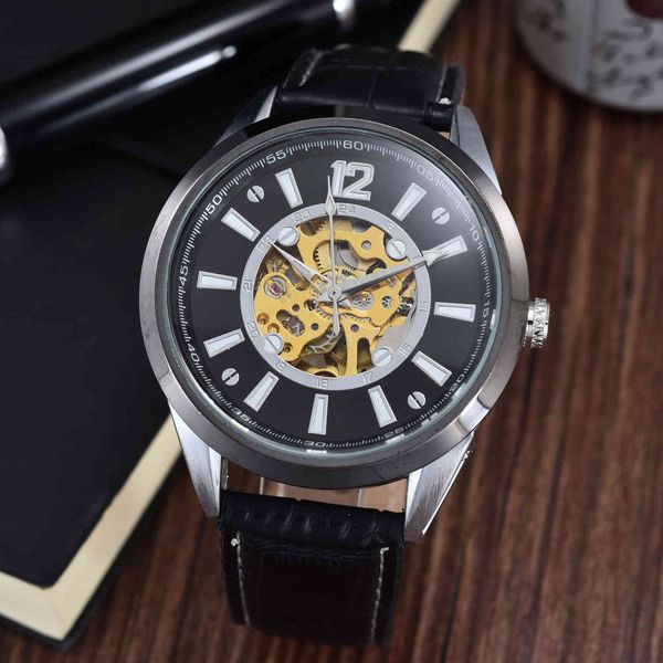 

goer double sided hollow out automatic mechanical watch fashion men's casual, Slivery;brown