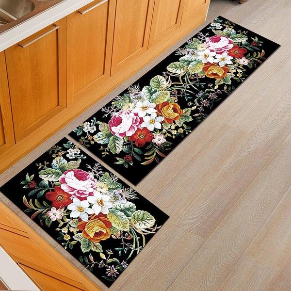 

american country style flower kitchen mat dust proof dining room table carpet anti-slip entrance doormat outdoor prayer area rug bath mats