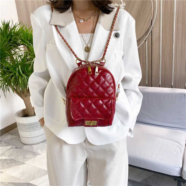 

xiaoxiangfeng lingge chain women's 2021 fashion mini soft leather backpack