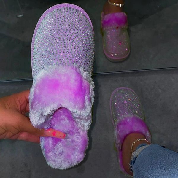 

women short plush home slippers woman warm slides ladies comfortable flats female fashion bling shoes women's footwear plus size, Black