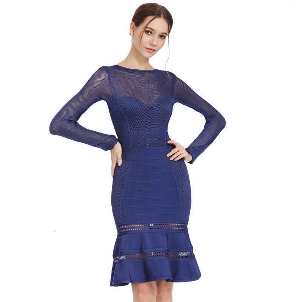 

party luxury dresses temperament bandage slim cut fishtail skirt perspective mh stitching dinner long sleeve, Black