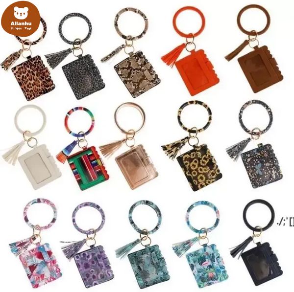 Bolsa de desenhista Carteira Leopardo Leopardo Pulseira de Couro Chaveiro Cartão de Crédito Carteira Carteira Bordezas Keyring Bolsa Senhora Acessórios WJY591