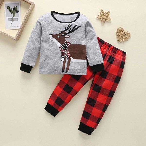 Erkek Bebek Kız Unisex Noel Bebek Kıyafetleri Gri Geyik Uzun Kollu T-Shirt + Pantolon 2 adet Giyim Setleri Çocuklar Bebes Jogging Suits G1023