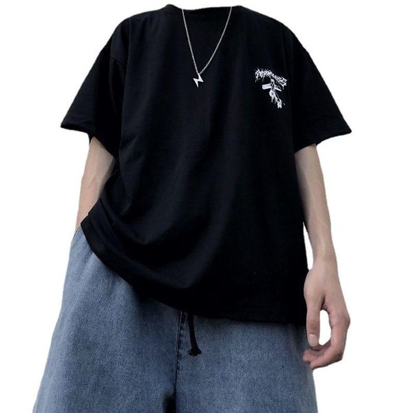 

men's t-shirts 2021 trend ins dark cross graffiti print hip-hop summer loose large size short-sleeved t-shirt top, White;black