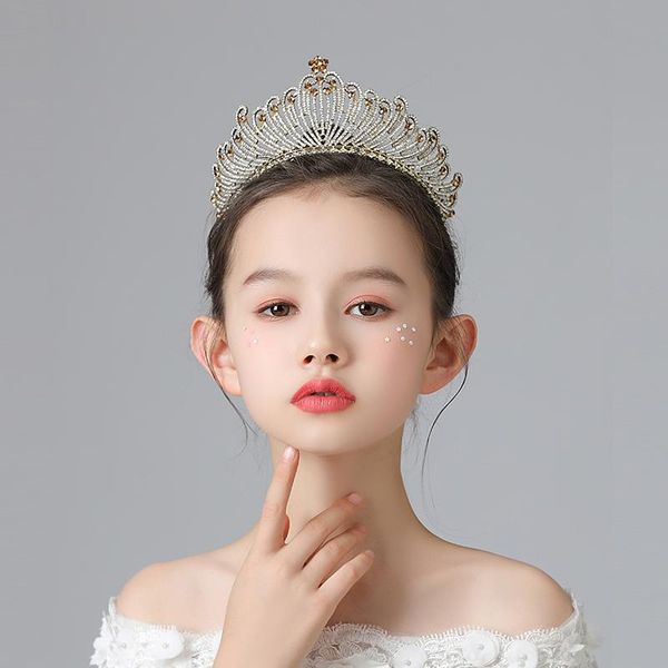 

hair clips & barrettes champagne gold silver color luxury rhinestone children tiaras and crowns wedding accessories kids headdress party gif, Golden;silver