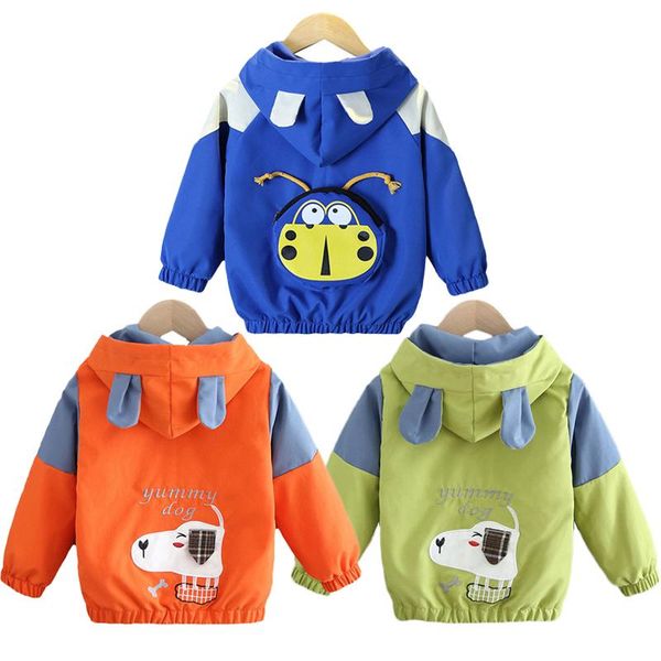 

jackets baby boy clothes kids windbreaker jacket for girls 2021 fashion cartoon animal coats spring autumn hooded children outerwear, Blue;gray