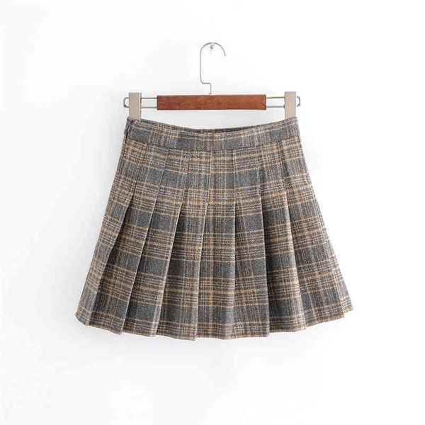 

black gray empire plaid pleated mini skirt elegant winter autumn s0124 210514